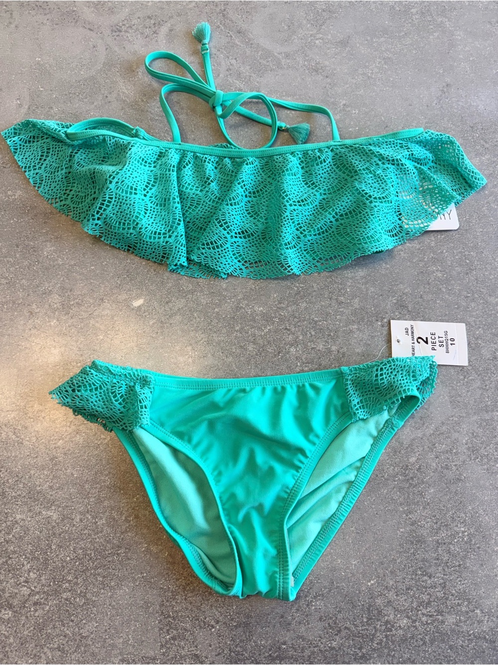 Heart and Harmony Girls Turquoise Ruffle Lace Bikini Set NWT